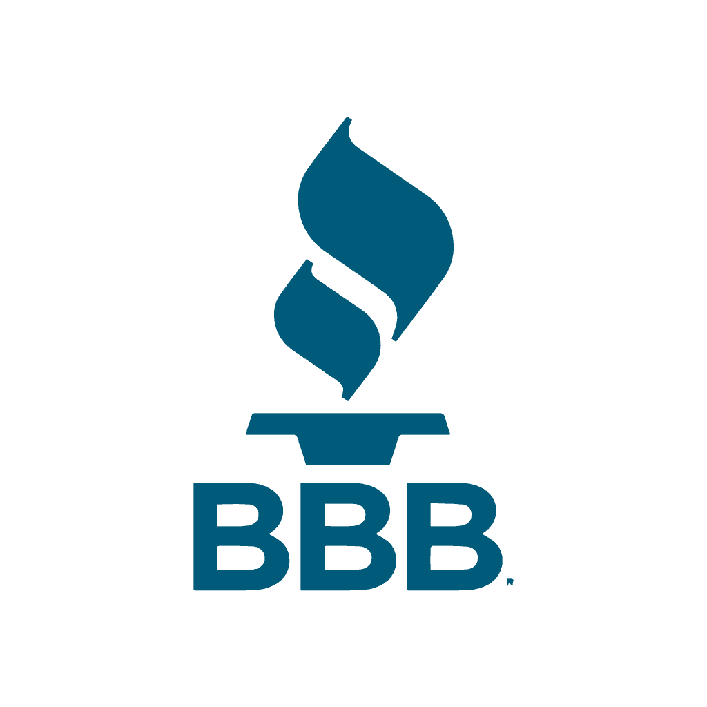 Logo of the Better Business Bureau featuring a blue torch above the initials "BBB," often recognized by roofing companies.