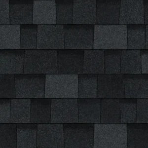 Close-up of a dark gray asphalt roofing shingle texture.